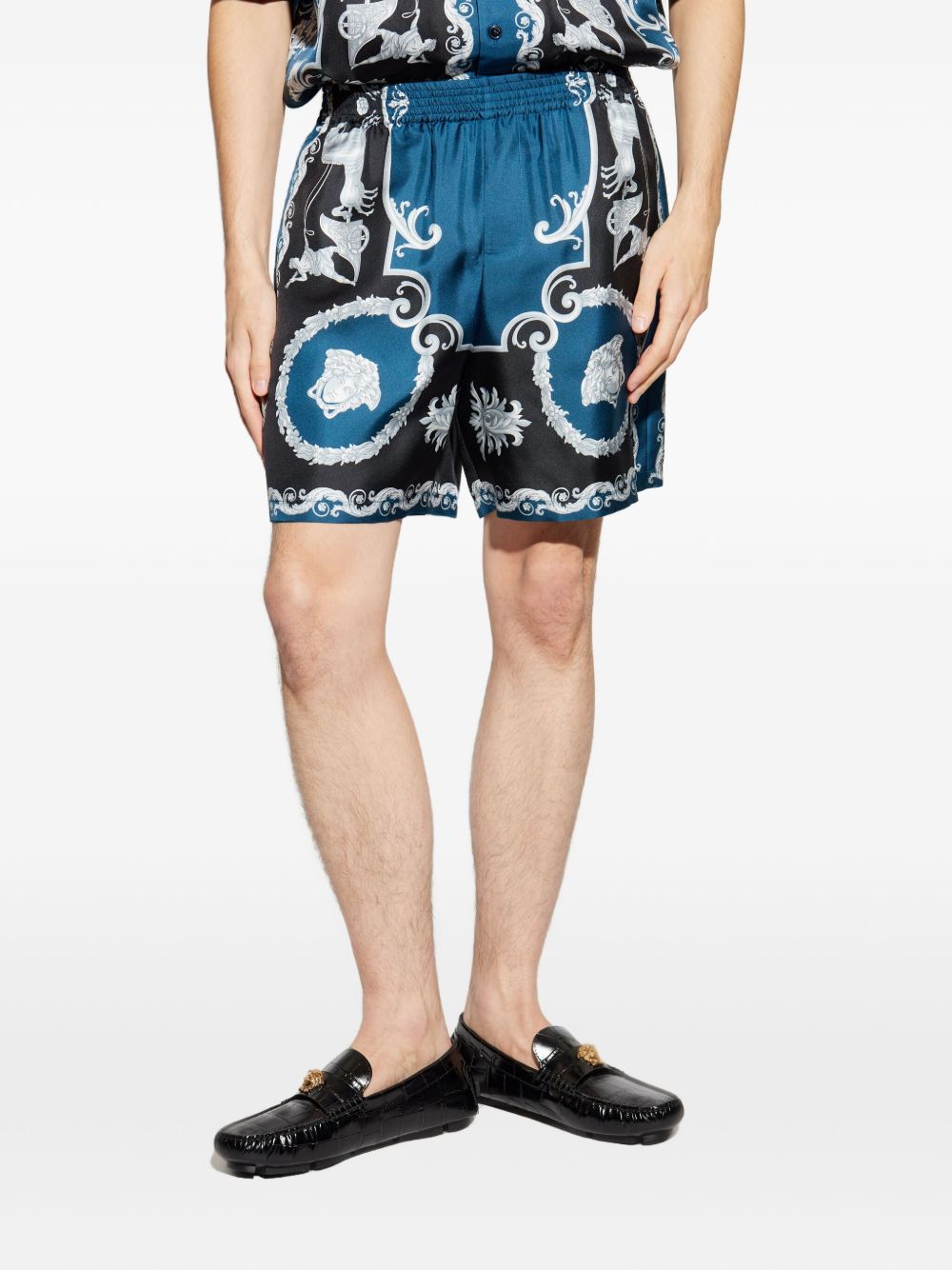 Baroque-Printed Silk-Nylon Shorts with Elastic Waistband