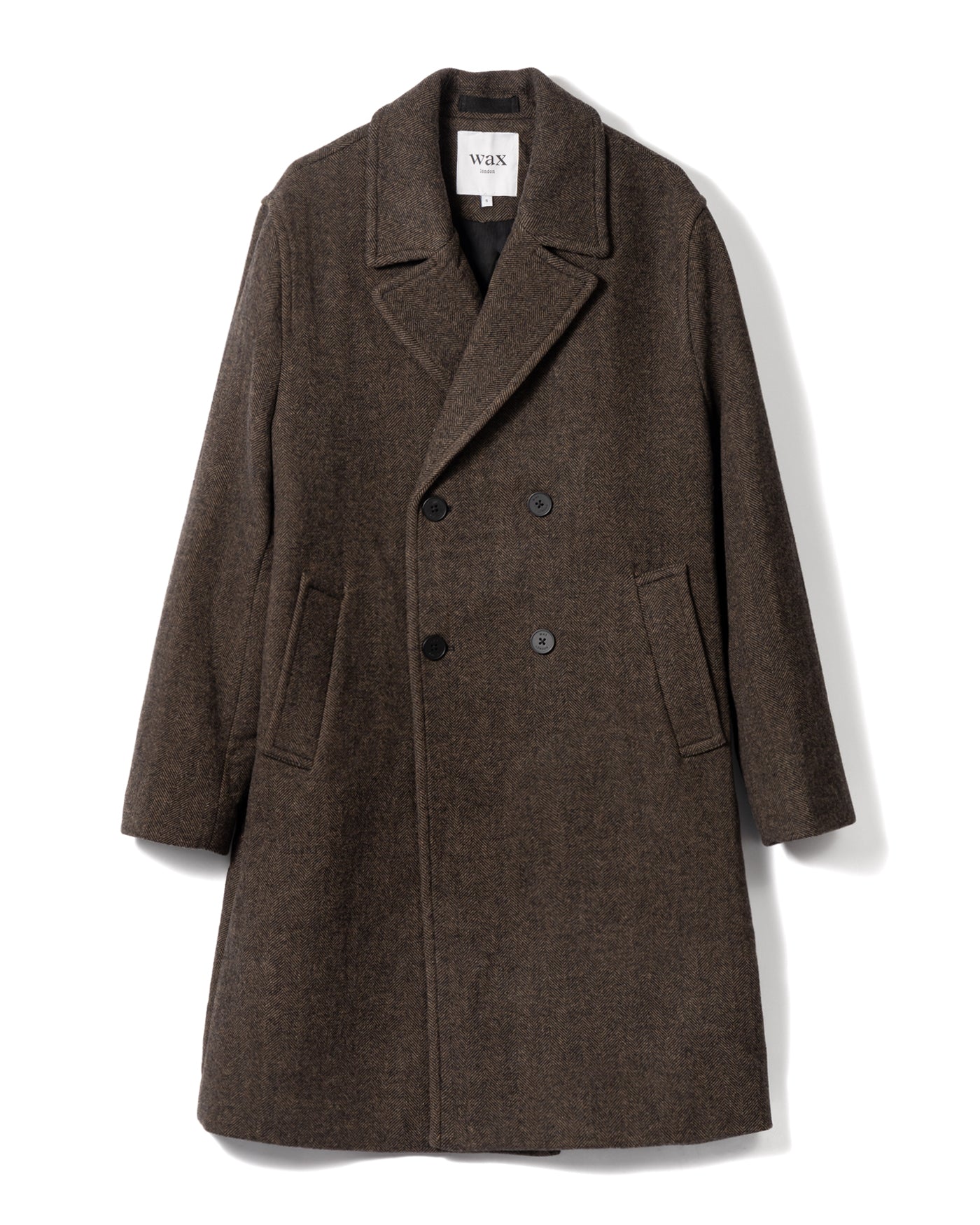 Herringbone Double-Breasted Overcoat with Structured Collar