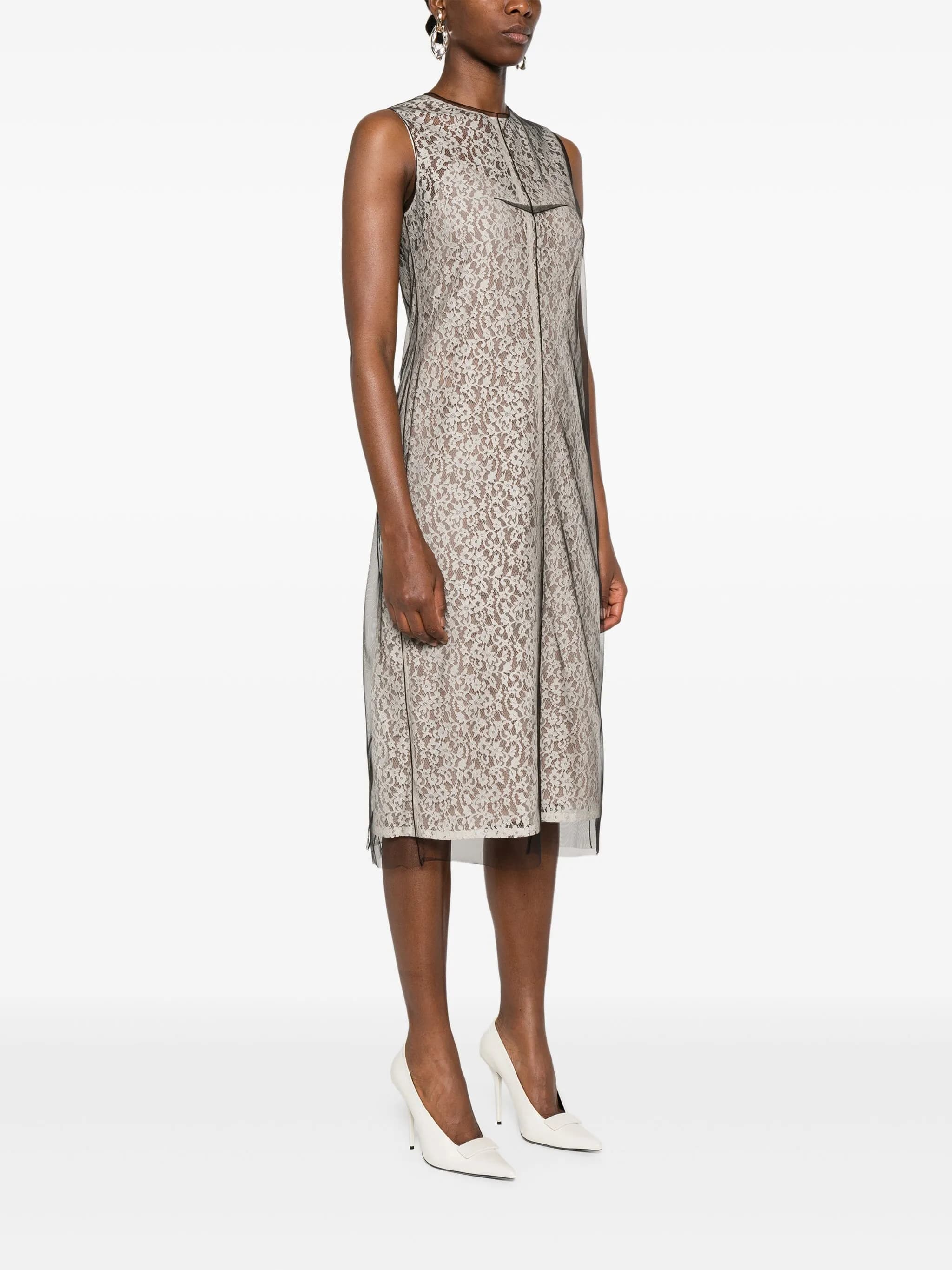 Lace Midi Double-Layer Tulle Effect Dress