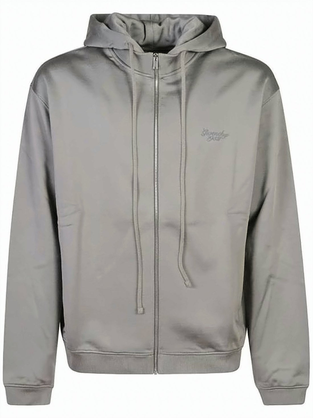 Minimalist Grey Zip-Up Hoodie with Drawstring