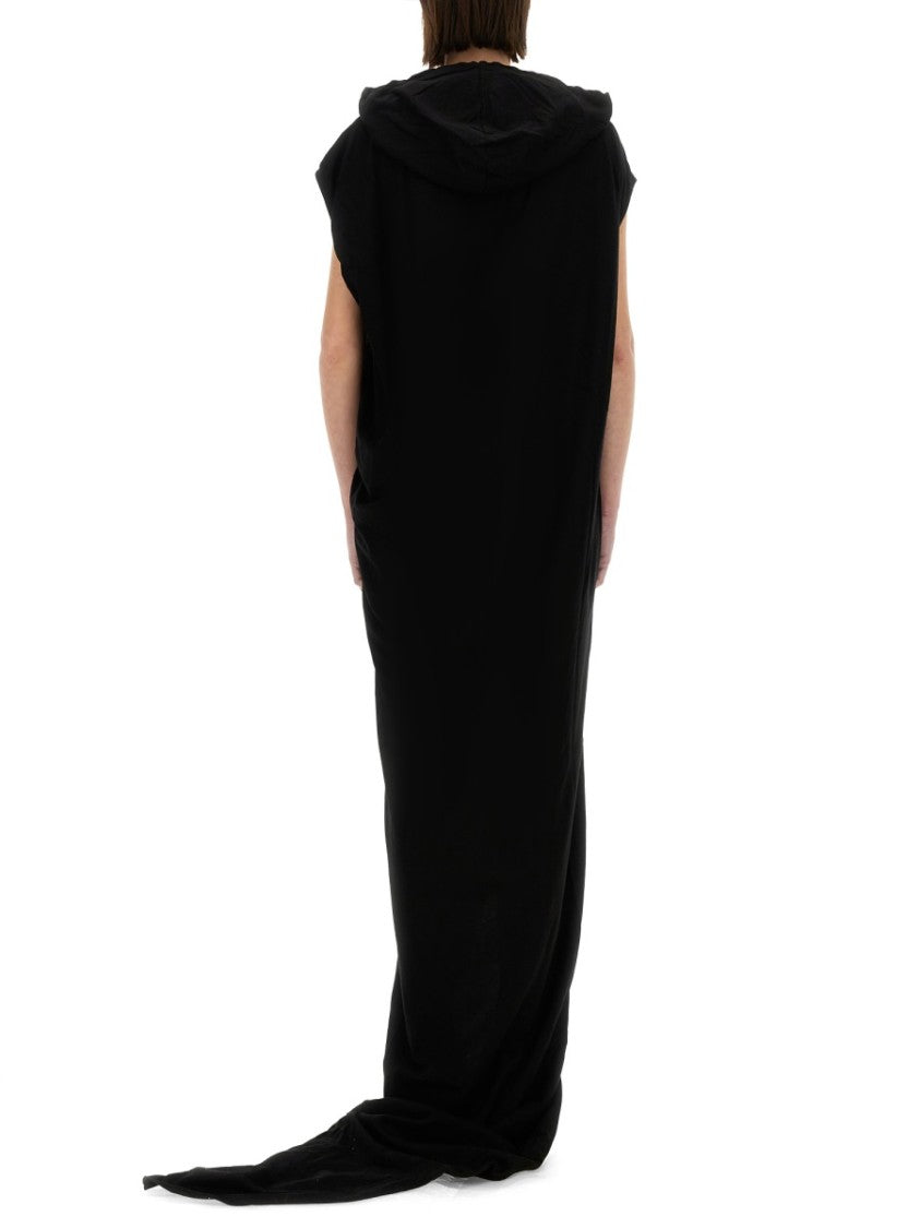 Hooded Black Maxi Dress With Side Slits