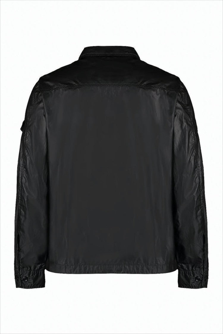 Lightweight Black Polyamide Casual Jacket With Classic Collar