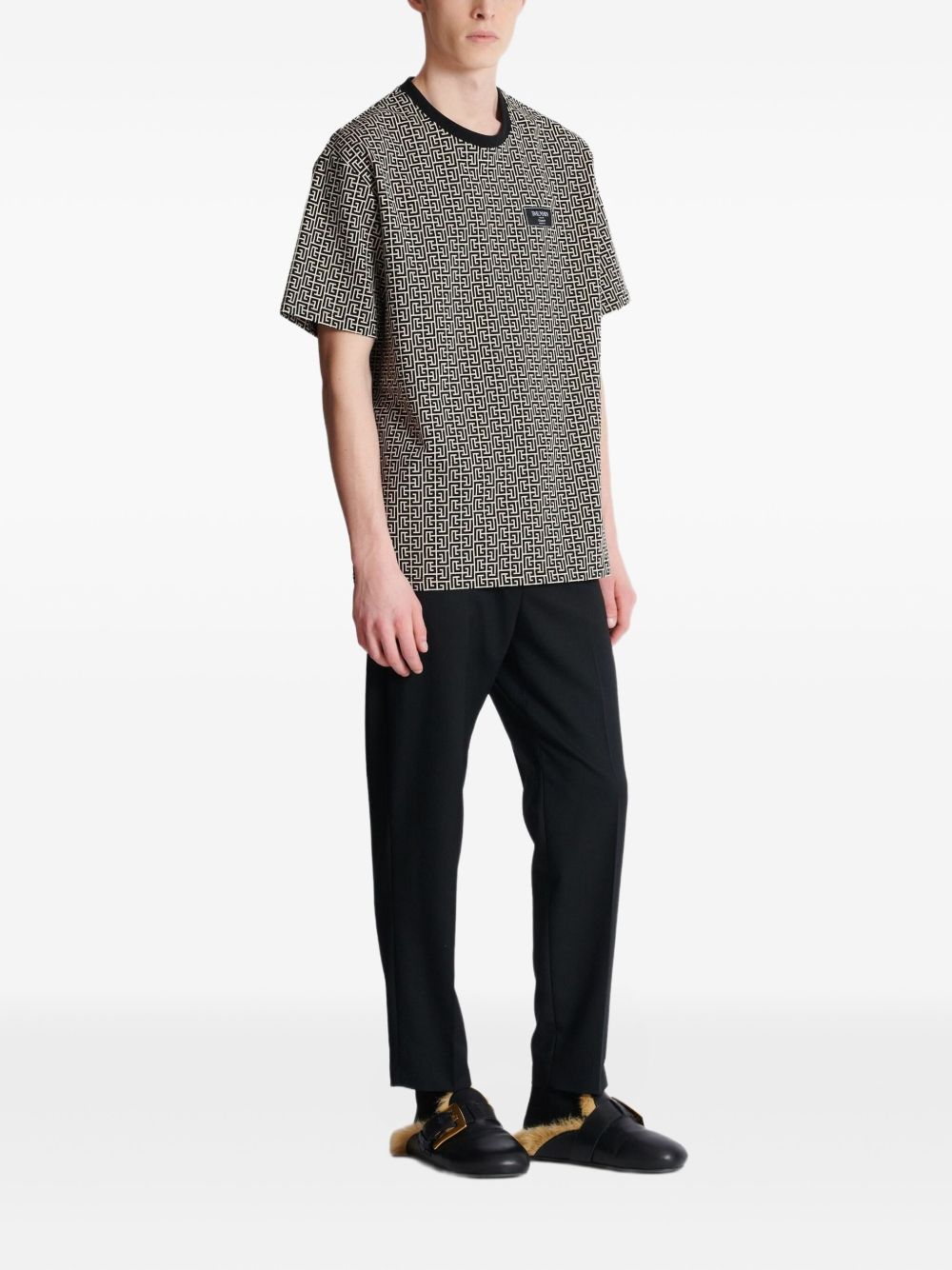 Geometric Pattern Silk And Nylon Blend T-Shirt