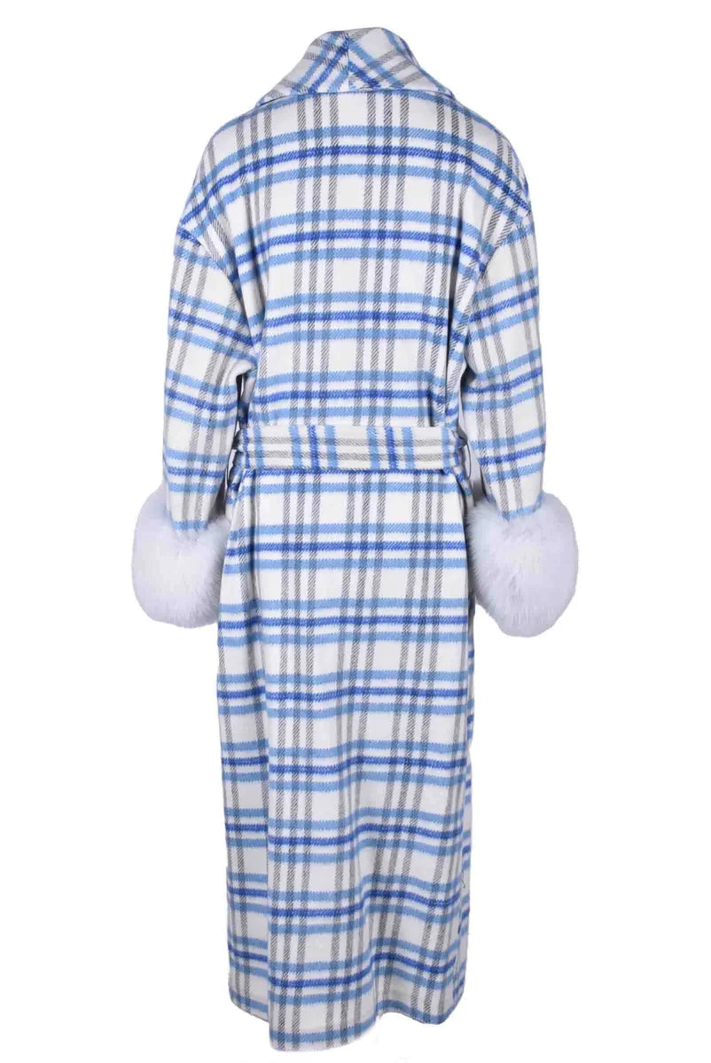 Cotton Blend Coat - White/Blue