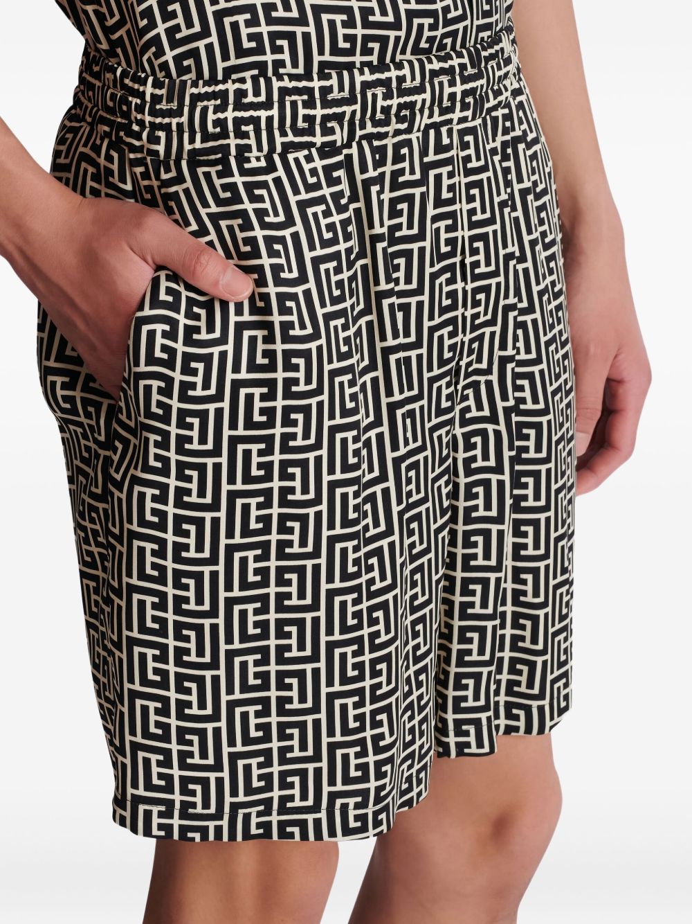 Geometric Pattern Silk and Nylon Blend Shorts