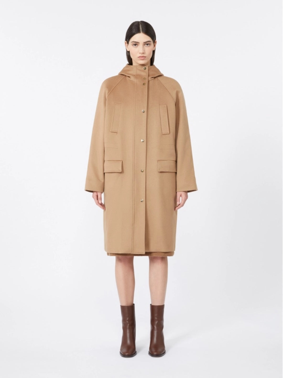 Contemporary Camel Coat With Hood