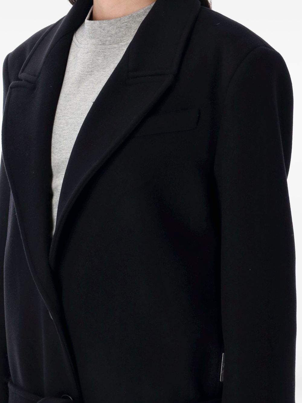 Long Single-Breasted Black Twill Coat