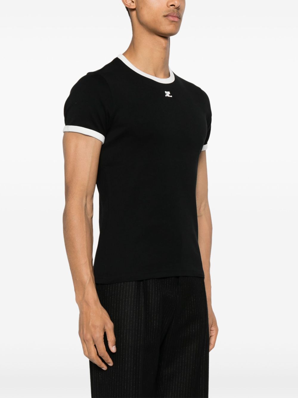 Fitted Black T-Shirt With Contrasting White Trim