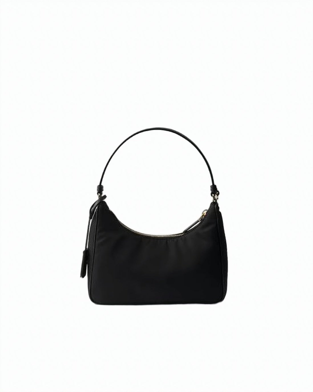 Compact Black Polyamide Shoulder Bag with Leather Strap and Gold-tone Hardware