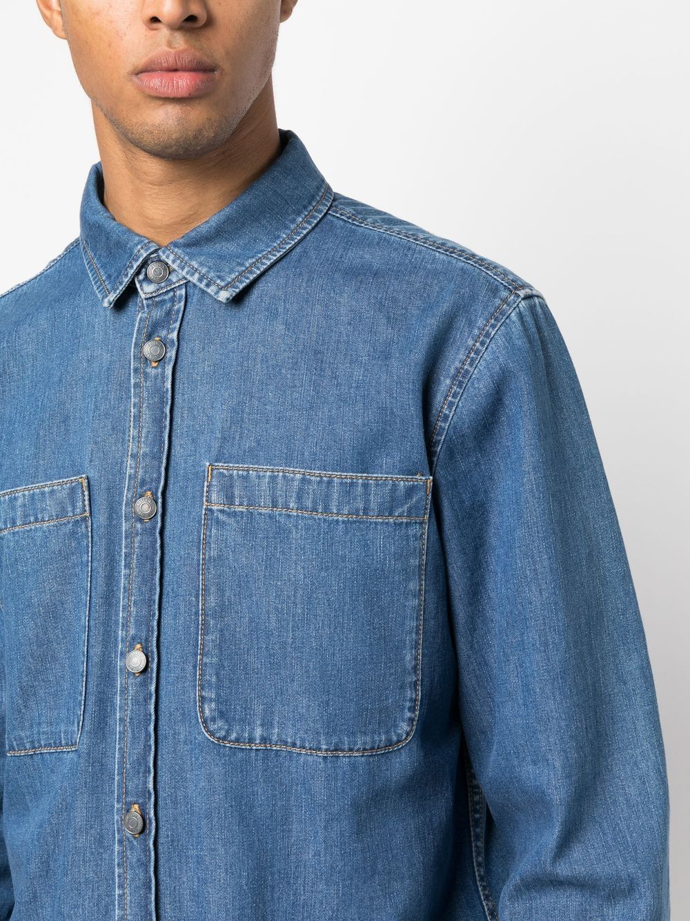 Teddy Bear Motif Indigo Denim Shirt