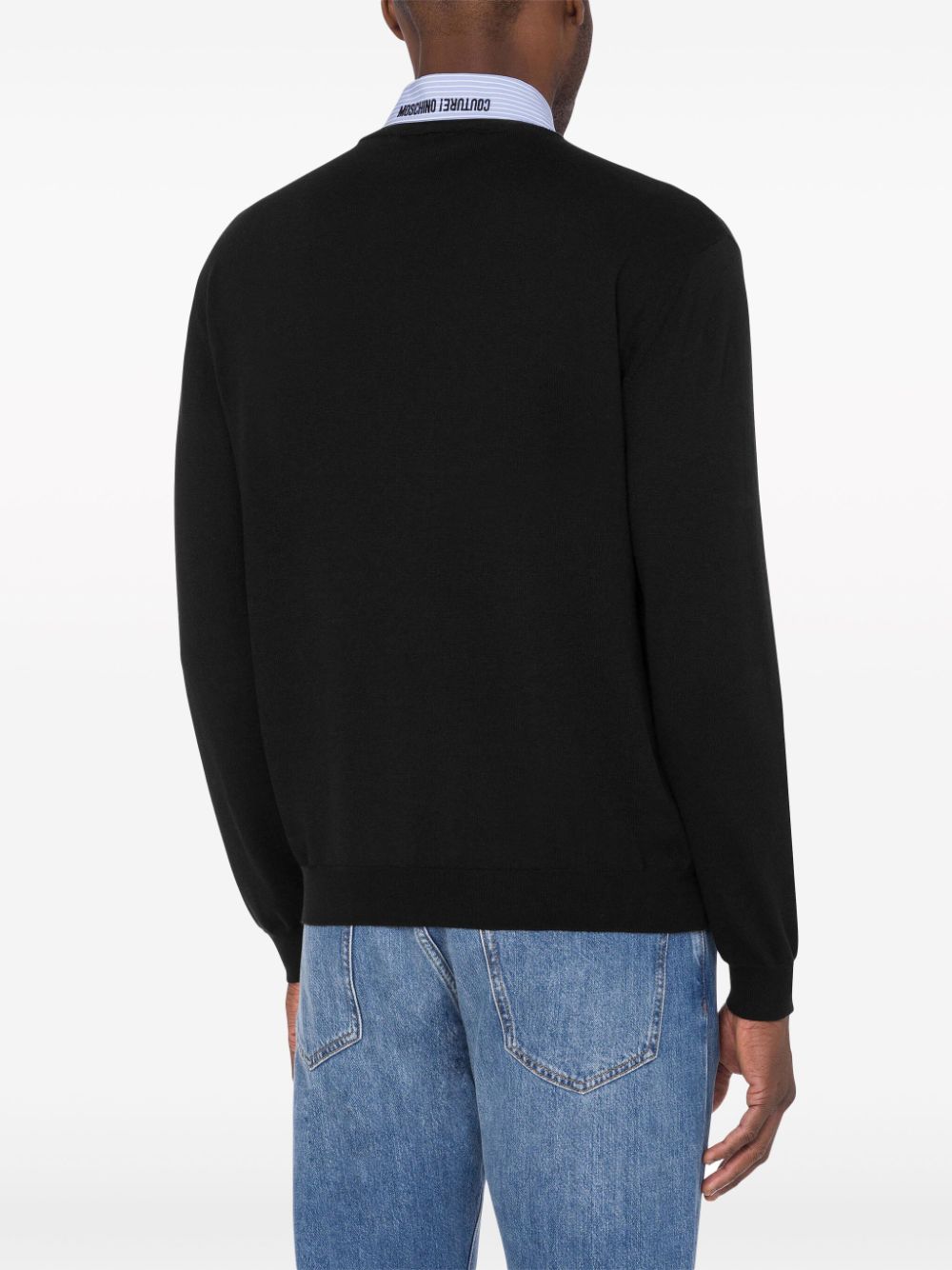 Layered Black Cotton-Cashmere Blend Sweater