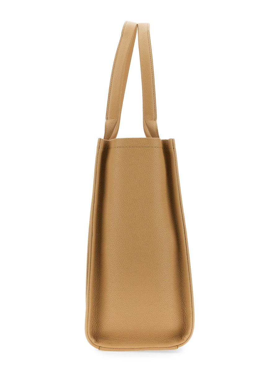 Large Black Smooth Leather Structured Tote Bag