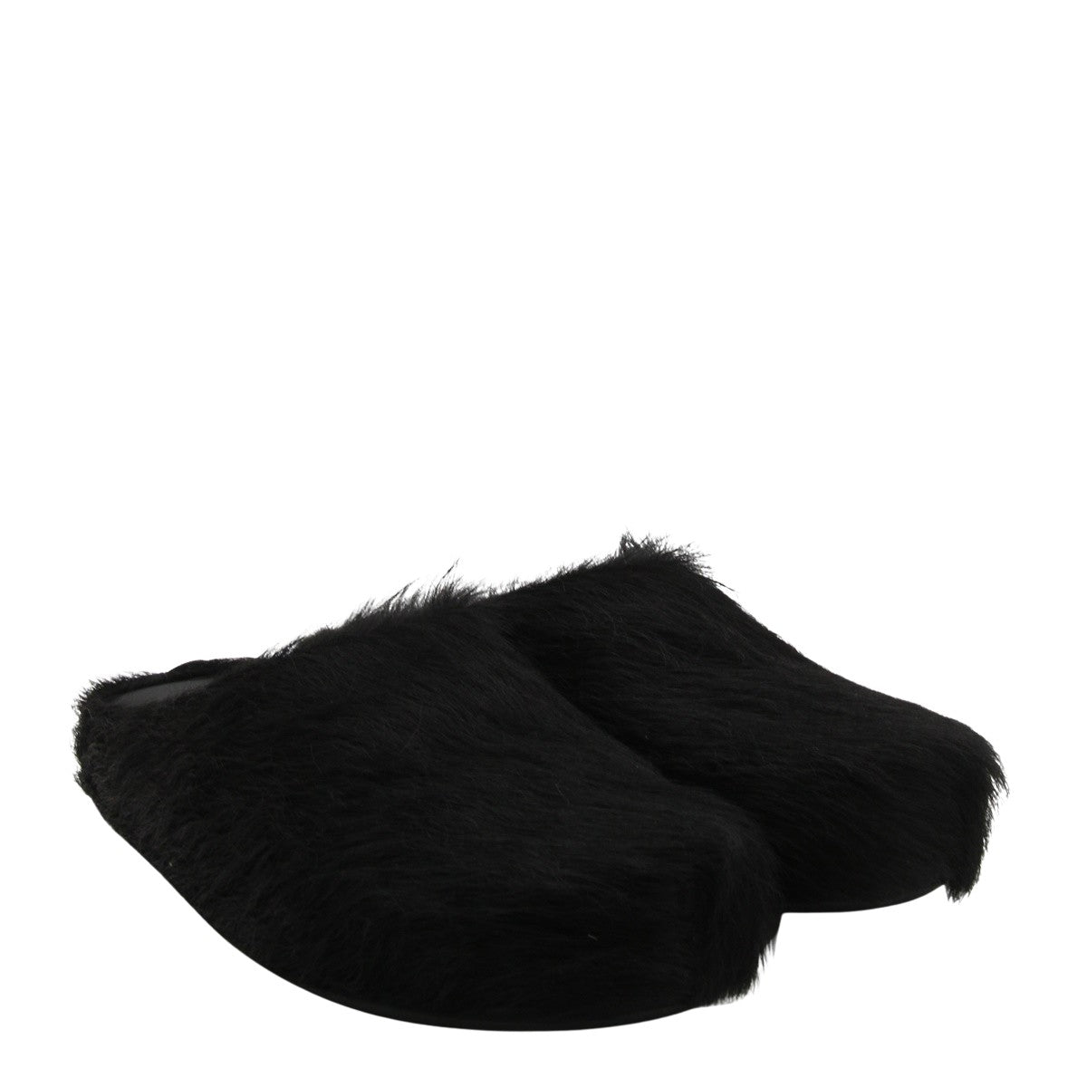 Plush Black Faux Fur Slip-On Sandals