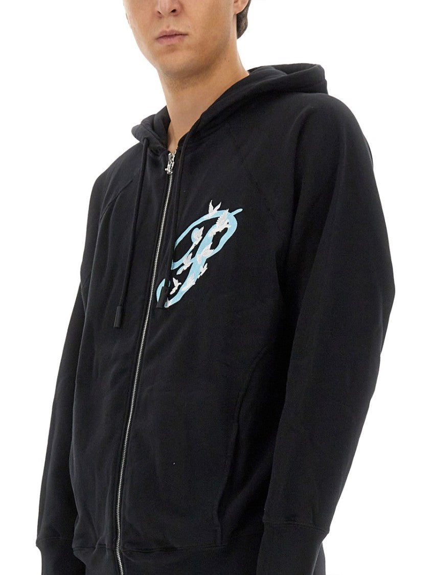 Black Zip Sweatshirt With Graphic Design