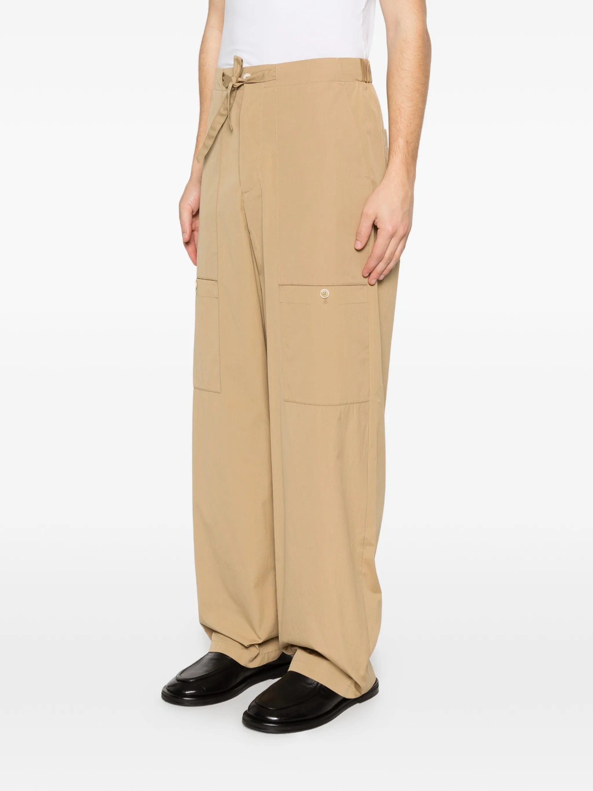 Beige Wide-Leg Tie Belt Pants
