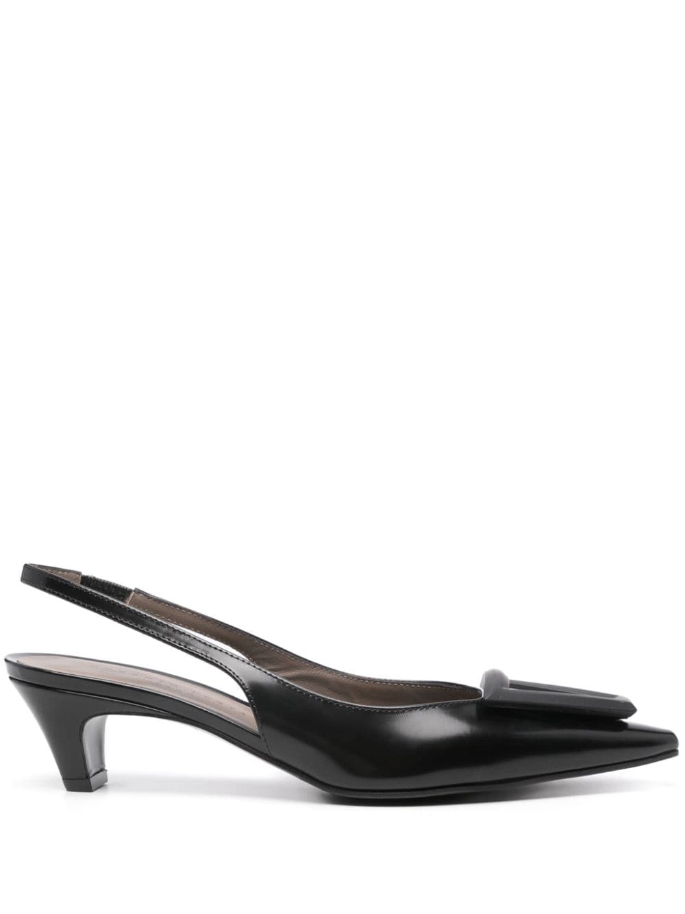 Polished Black Calf Leather Slingback Shoes