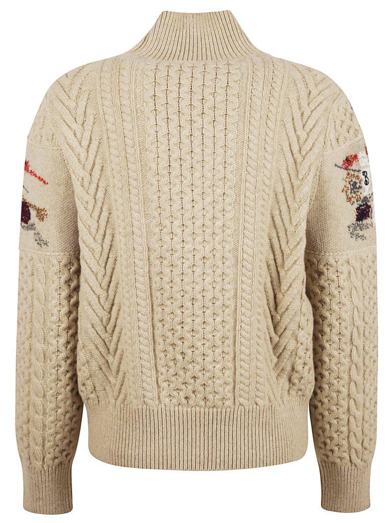 Cable Knit Sweater With Embroidered Design
