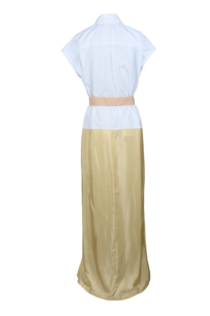 Long Cotton Dress Buttons - White/Beige