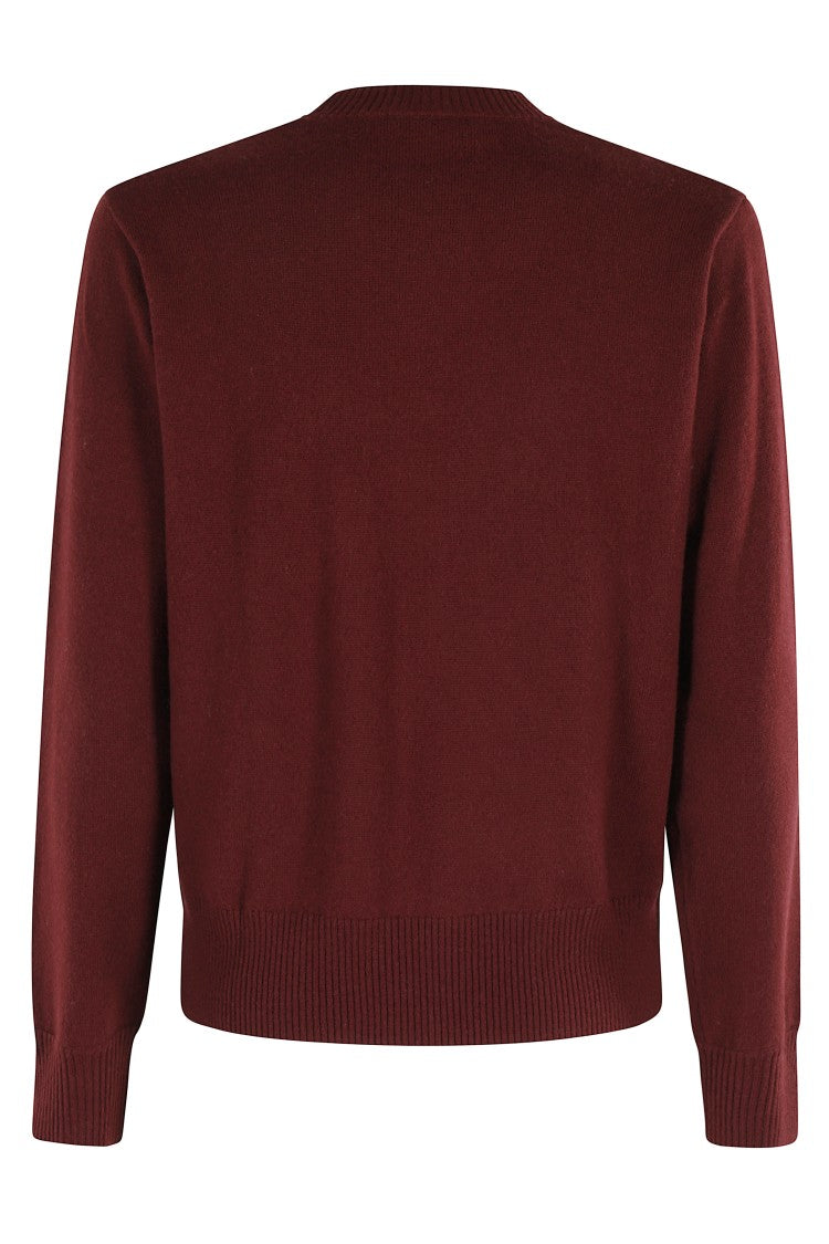 Burgundy Round Neck Sweater With Ribbed Detailing