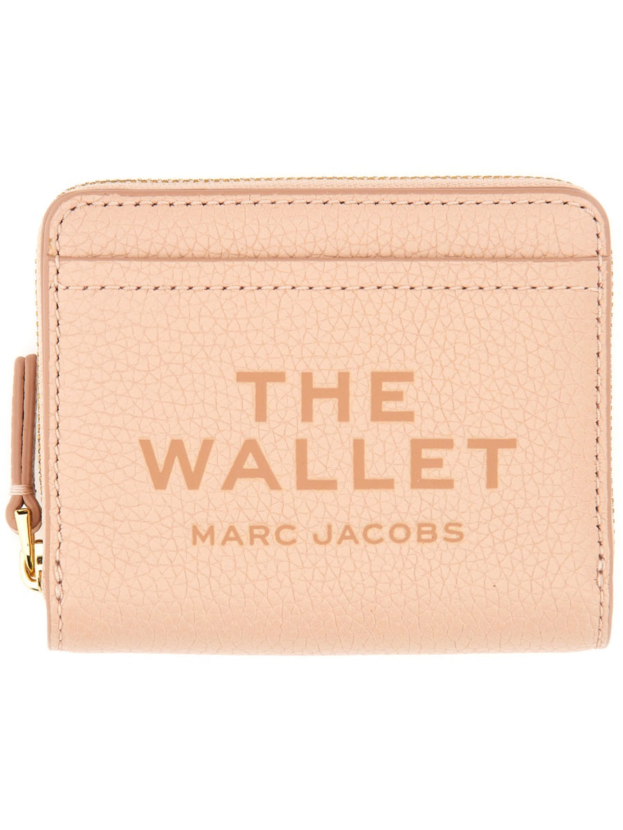 Grey Textured Leather Zip Around Mini Wallet