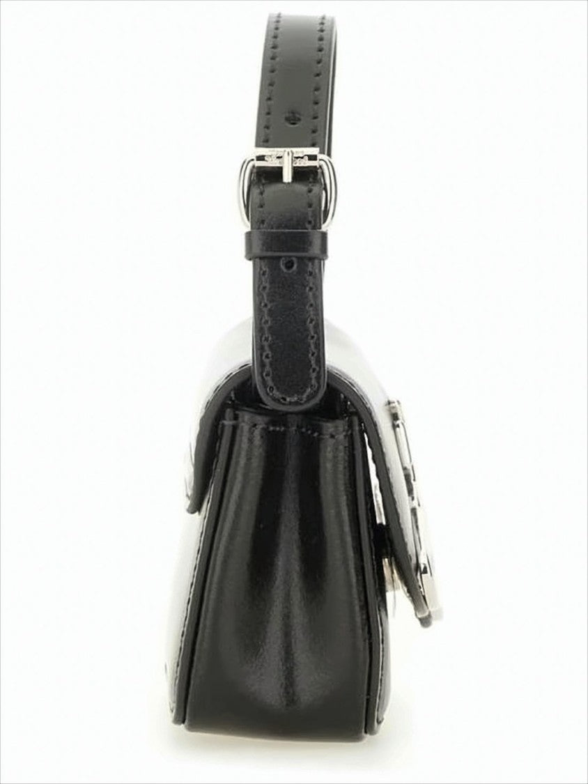 Structured Leather Shoulder Bag with Metallic Emblem