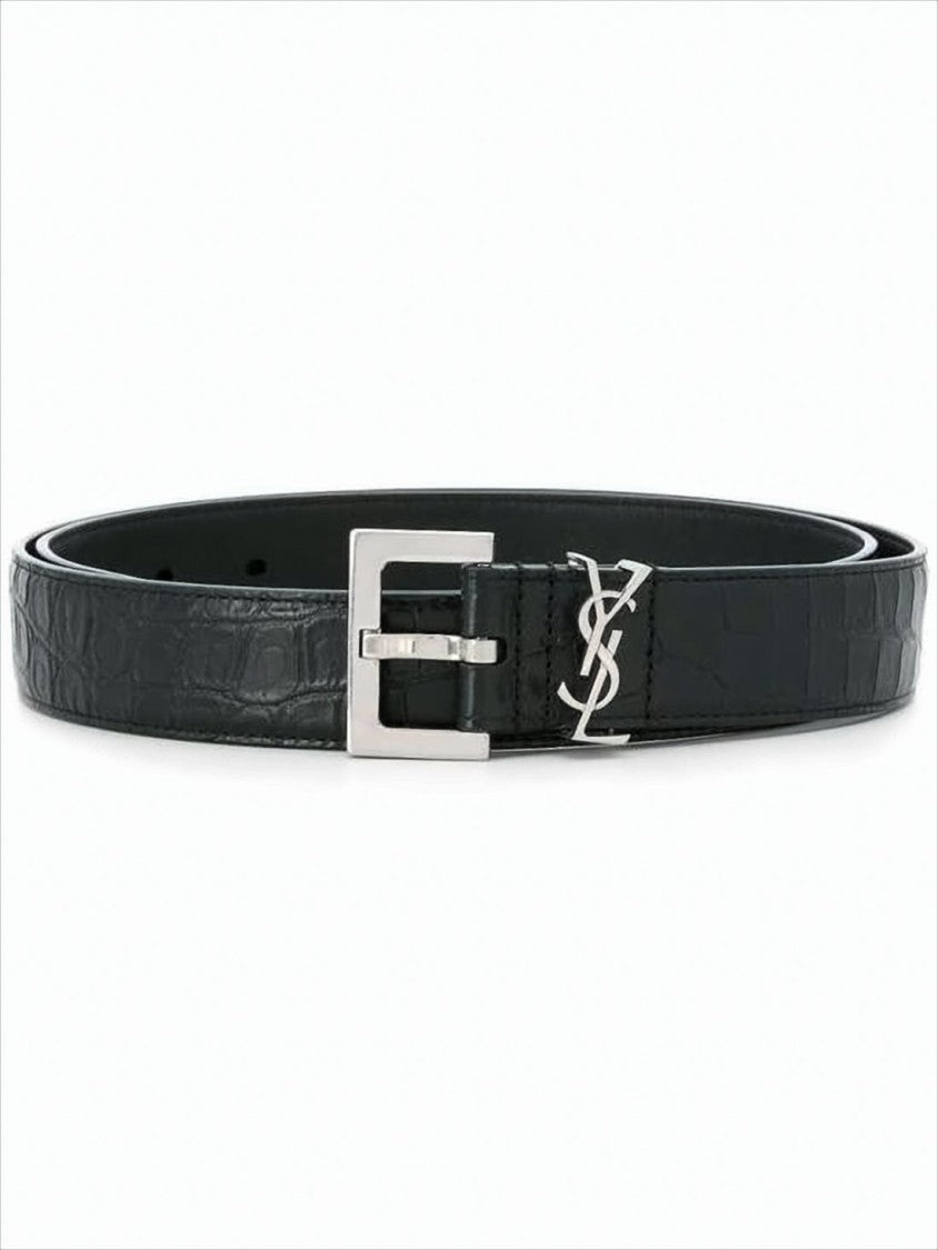Textured Crocodile Pattern Leather Belt