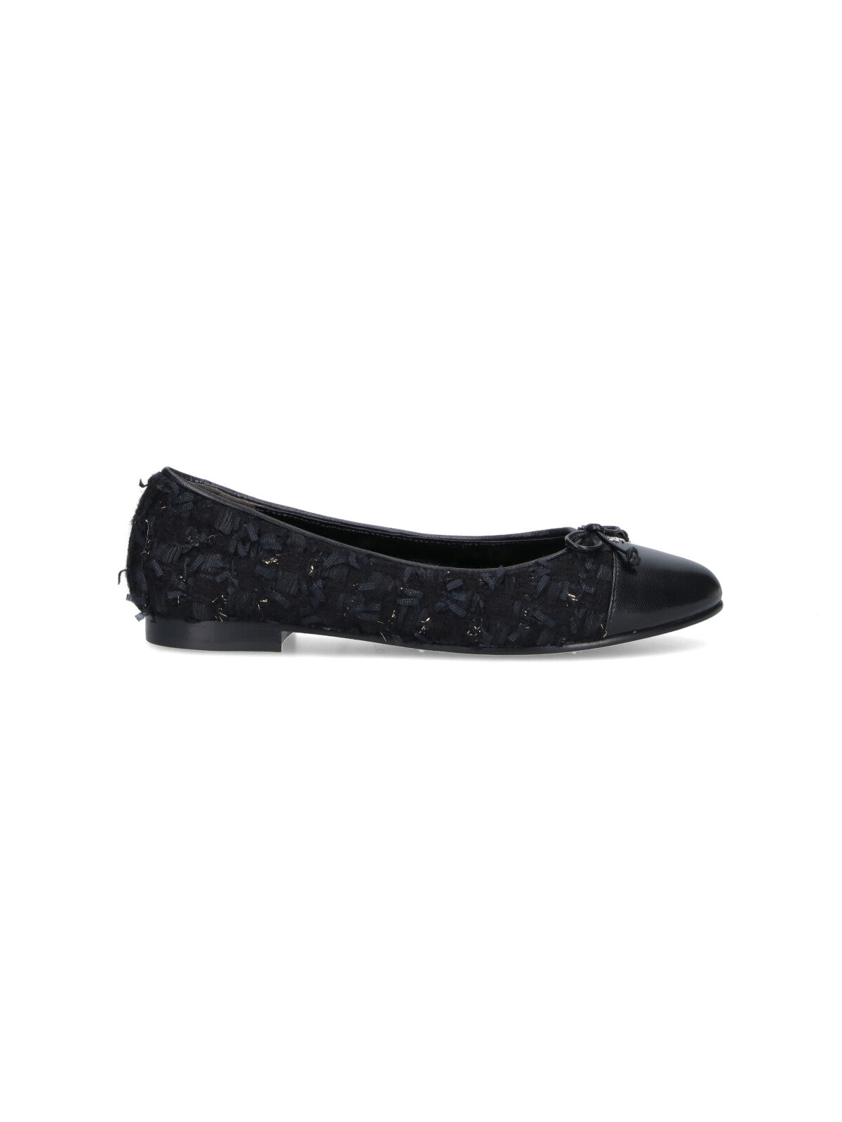 Tweed Ballet Flats With Leather Toe Cap