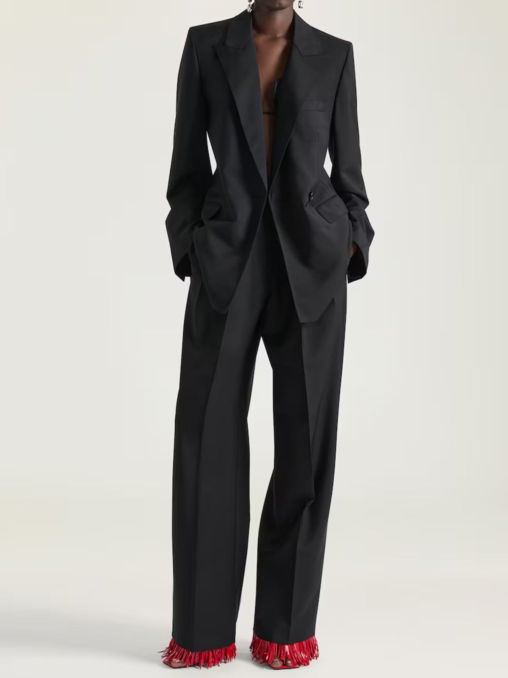 Tailored Double-Breasted Sharp Lapel Wool Jacket