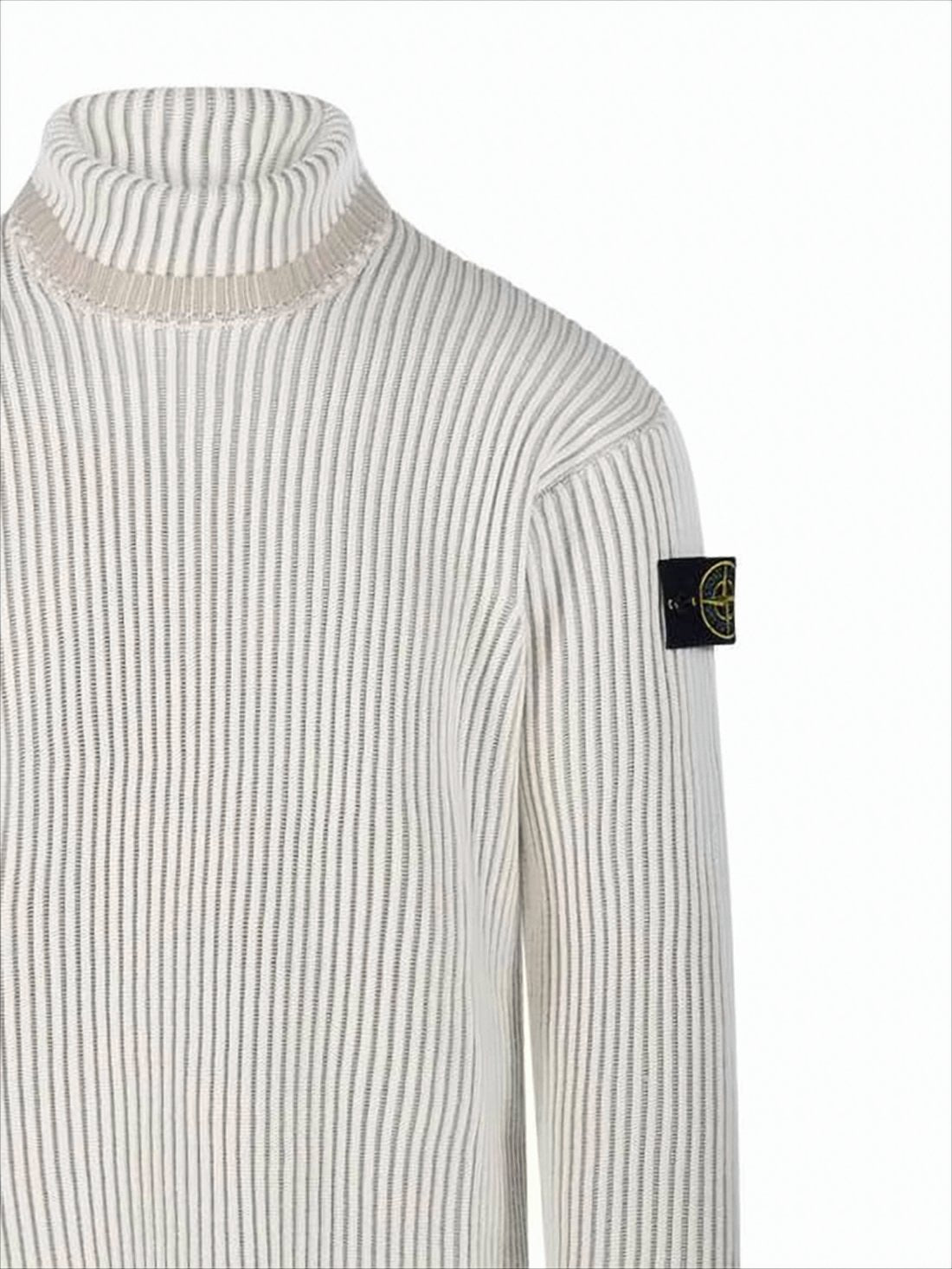 Ribbed Turtleneck Sweater with Distinctive Sleeve Patch