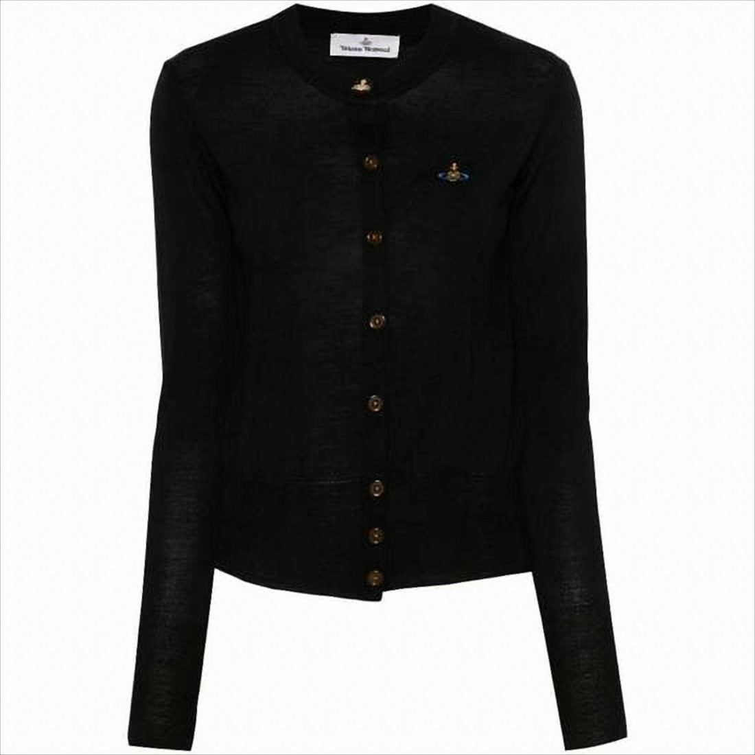 Fitted Black Cardigan with Silk-Wool Blend