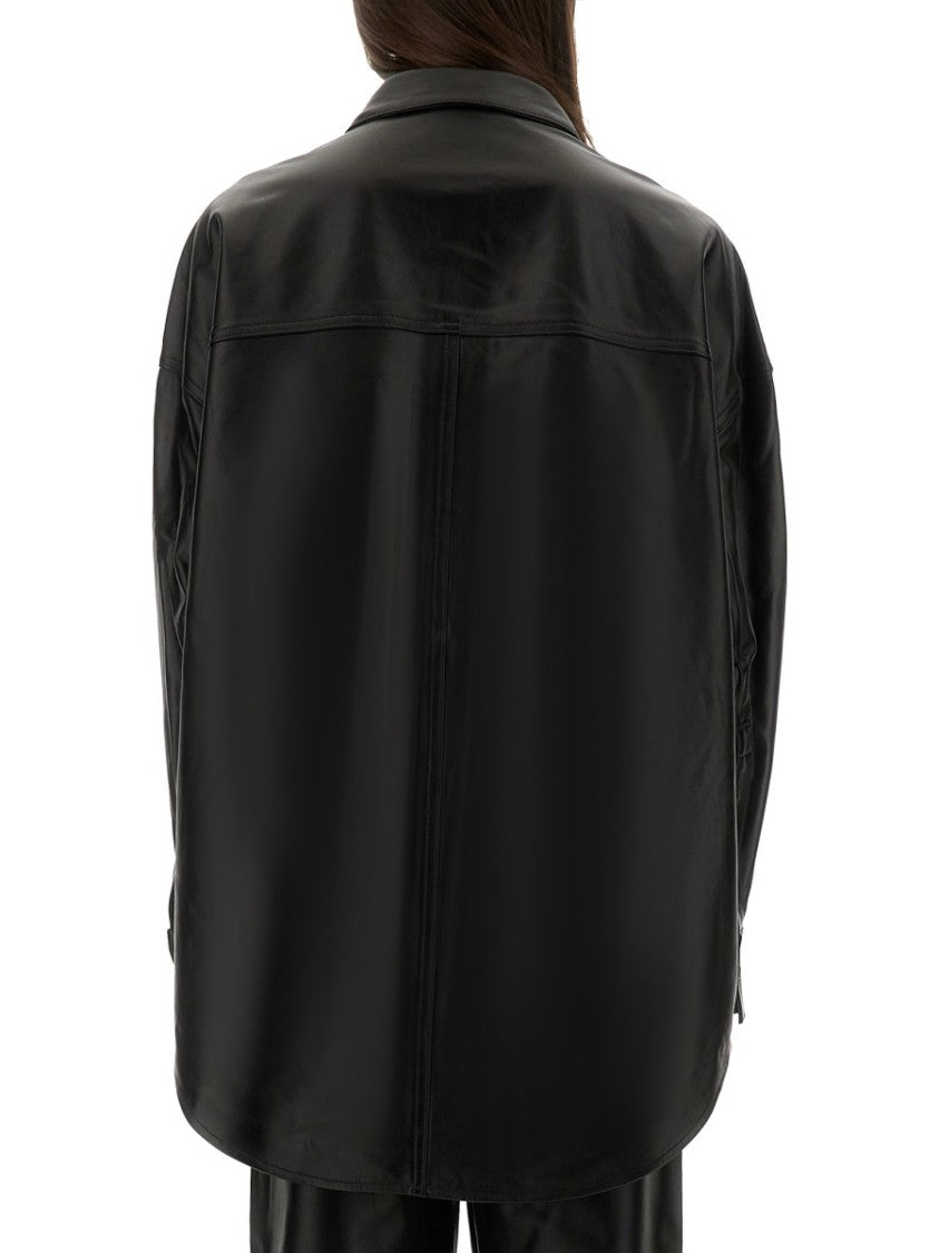 Button-Up Oversized Black Lamb Leather Jacket