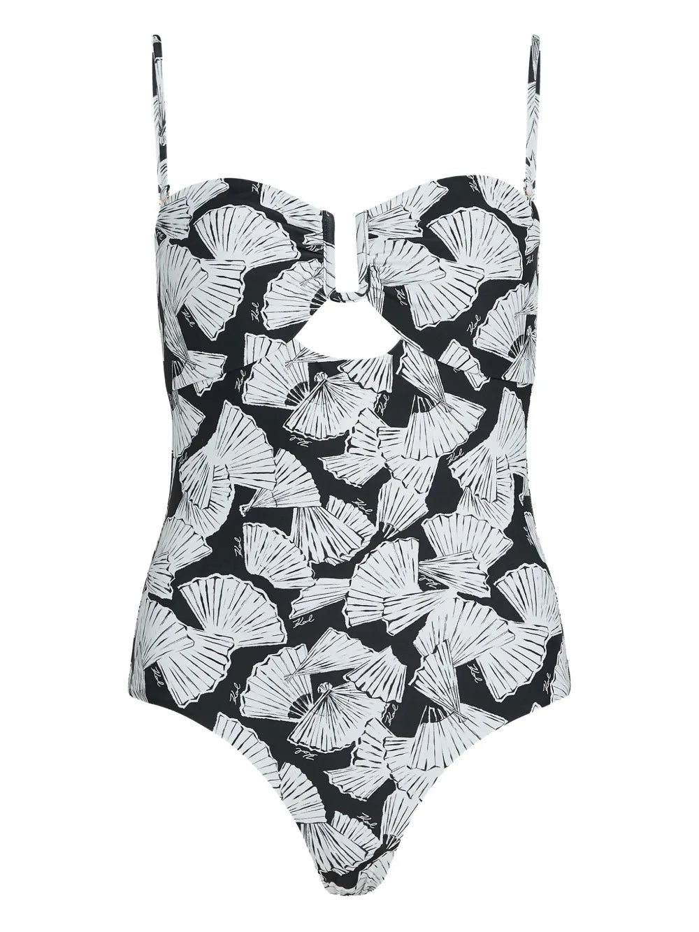 One-Piece Swimsuit with Abstract Fan Pattern