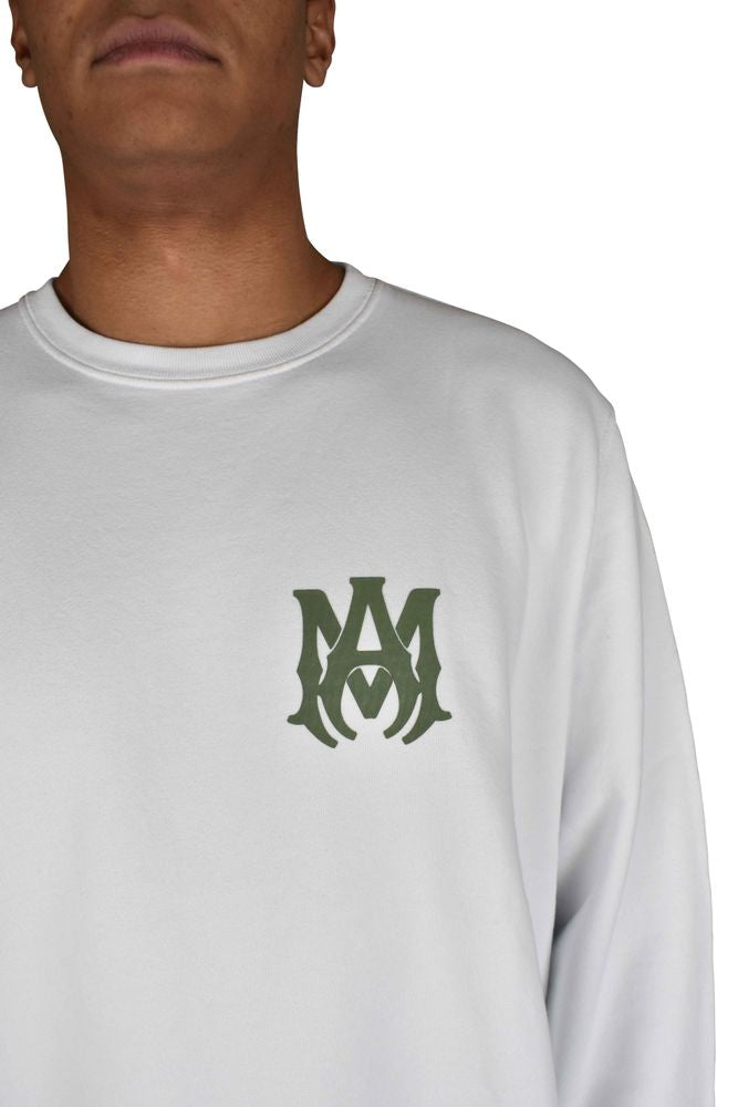 White Cotton Sweatshirt With Khaki Logo Print