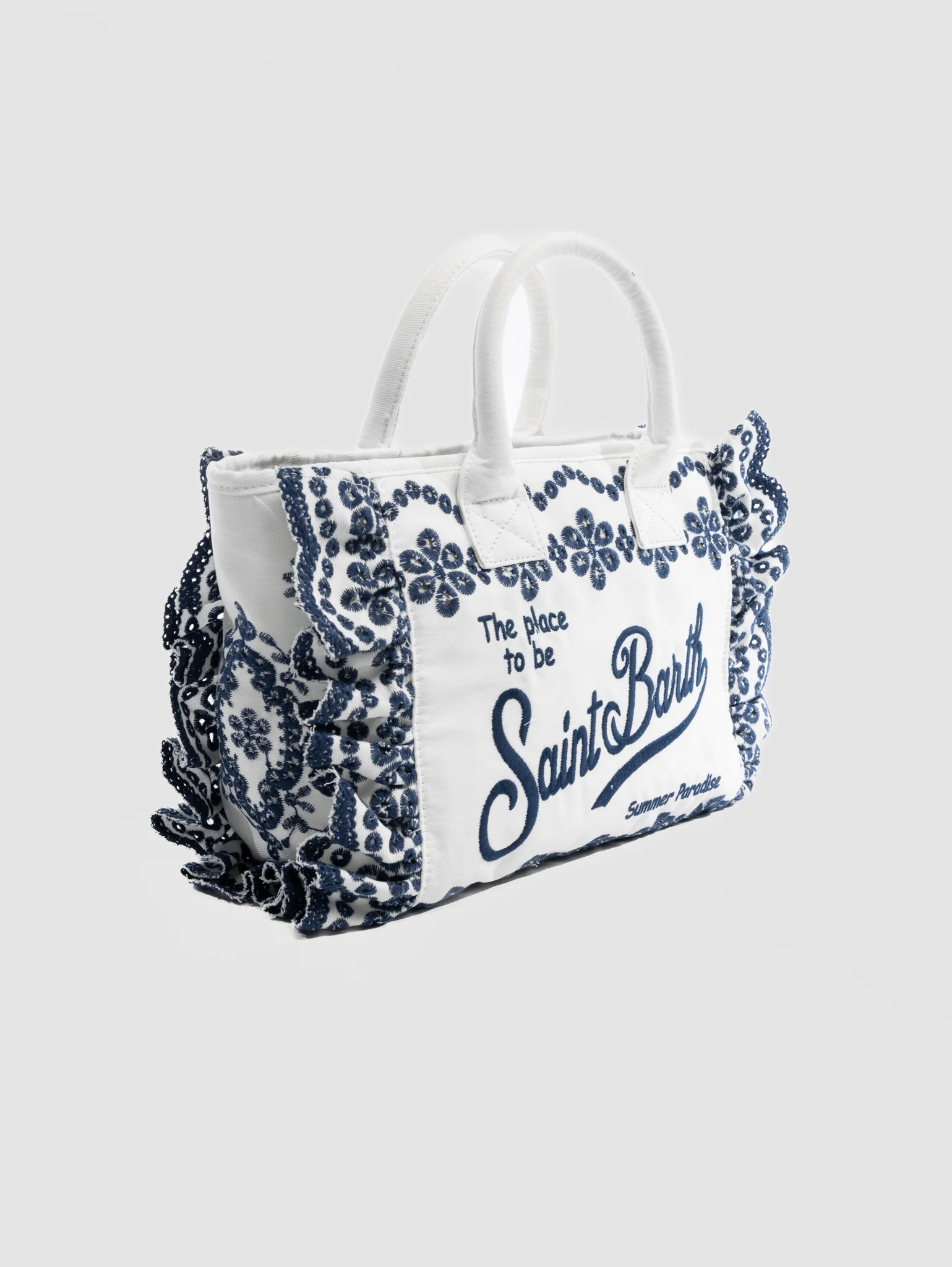 Rectangular Tote Bag with Floral Embroidery