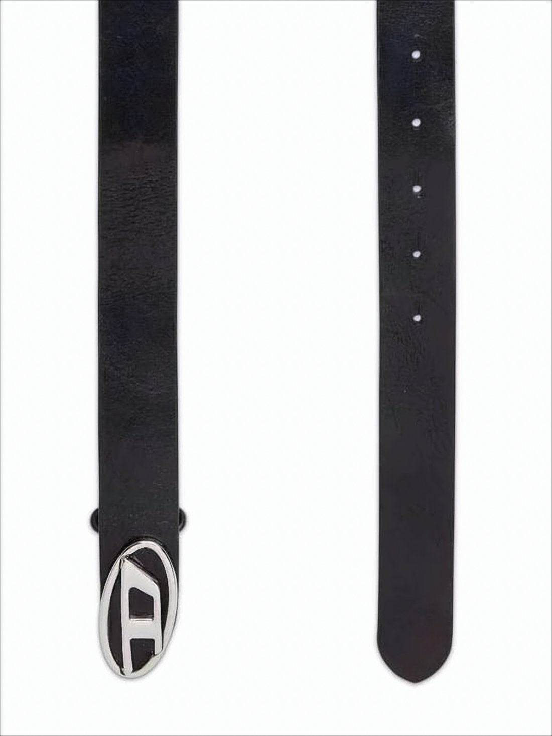 Smooth-Finish Black Leather Belt with Oval Silver Buckle