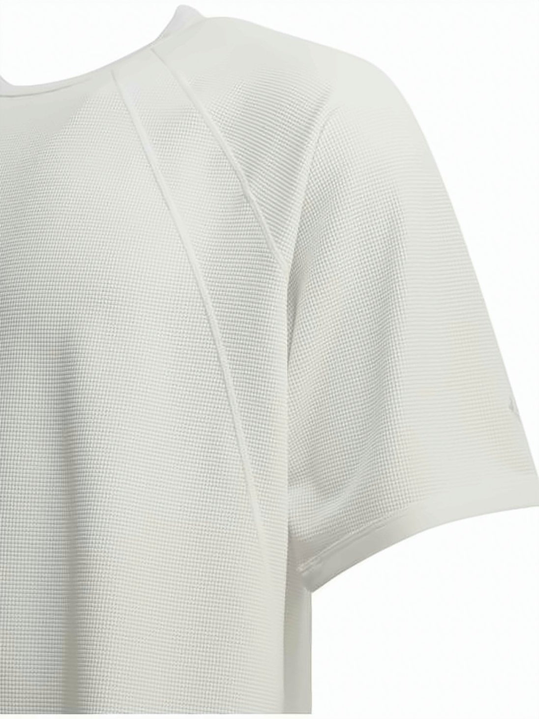 White Short-Sleeved Boxy Waffle Pattern T-Shirt