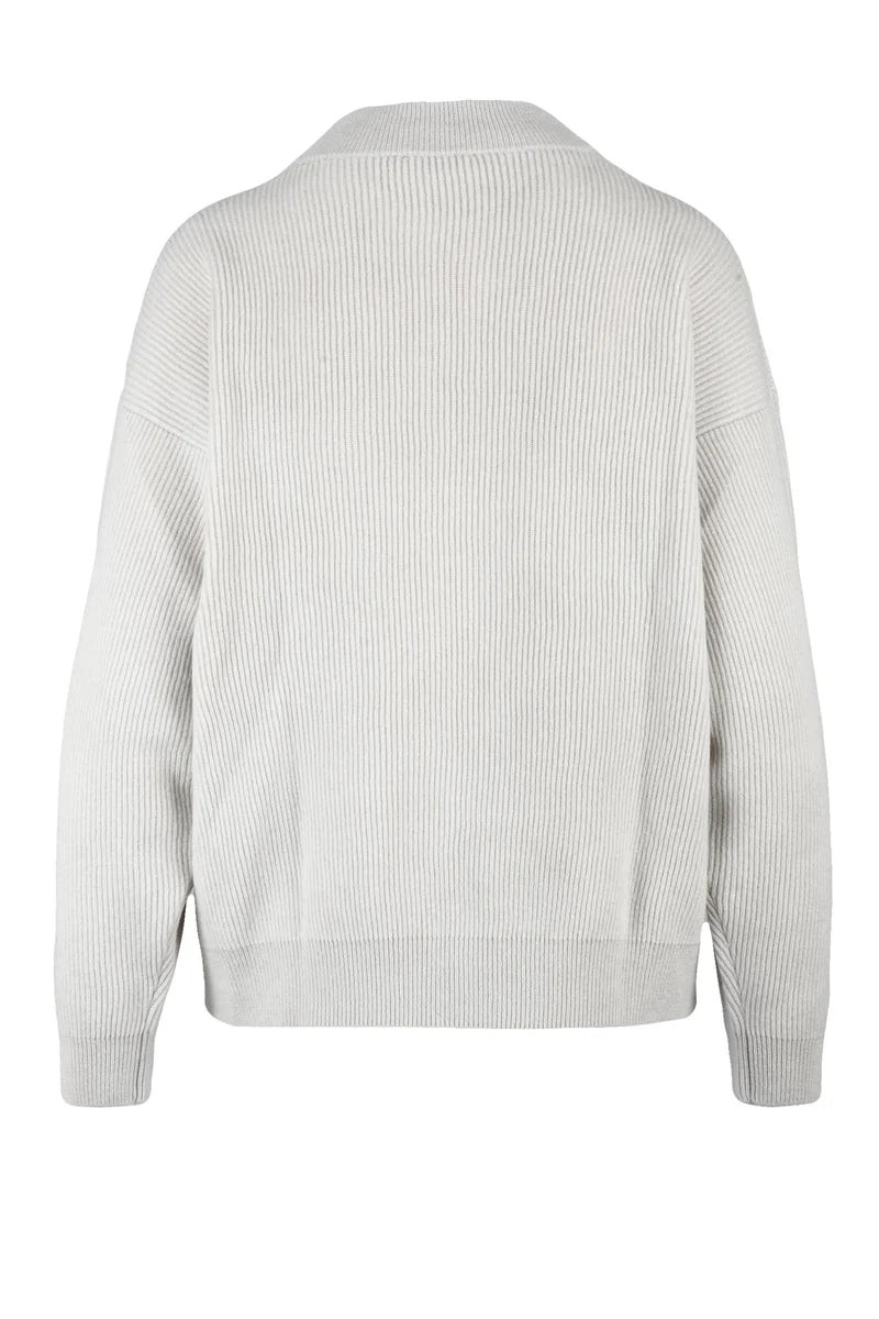 Wool Silk Cashmere Zip Cardigan - Beige