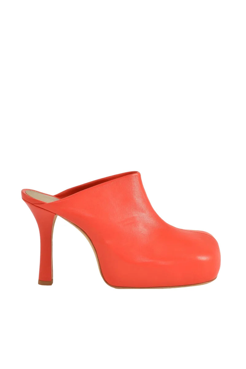 Red Leather Mule with Elevated Heel