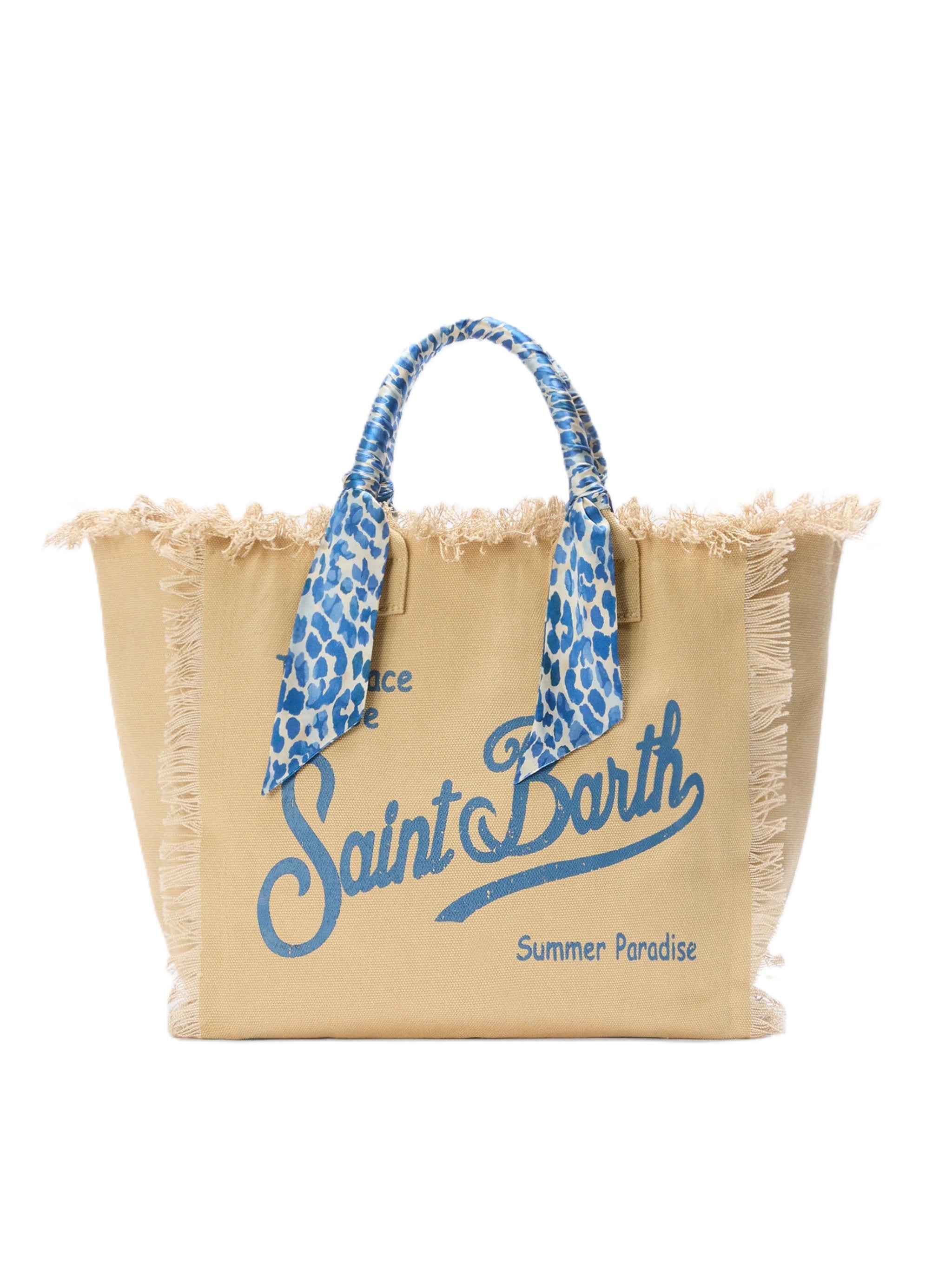 Beige Canvas Rectangular Tote Bag