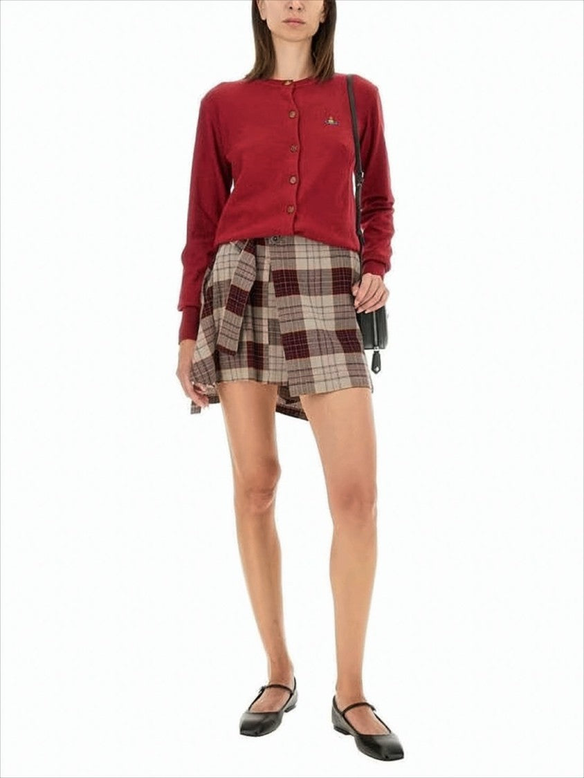 Classic Red Cashmere Blend Cardigan with Embroidered Emblem