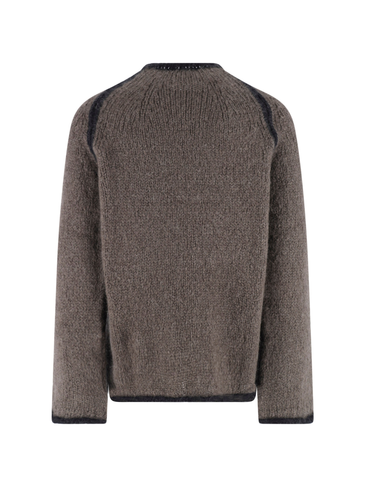 Grey Chunky Knit Contrast Trim Sweater