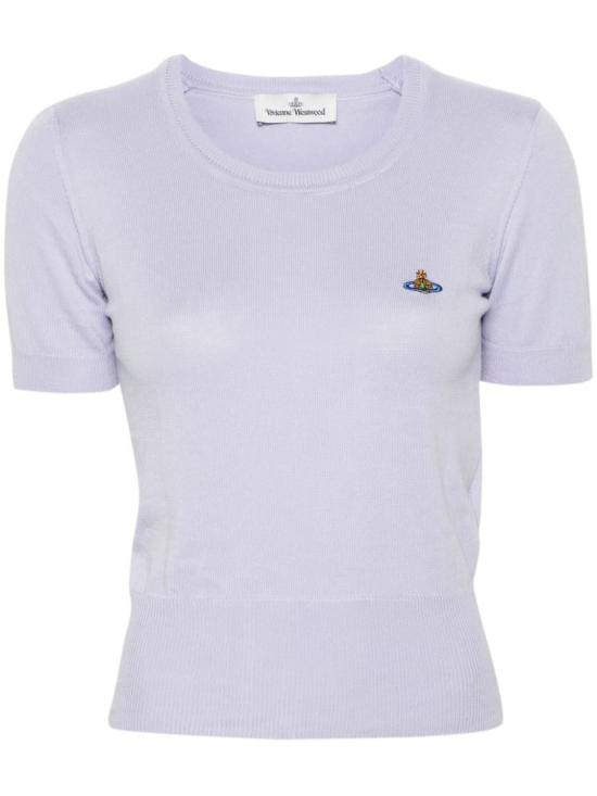 Fitted Purple Knit Top with Ribbed Texture