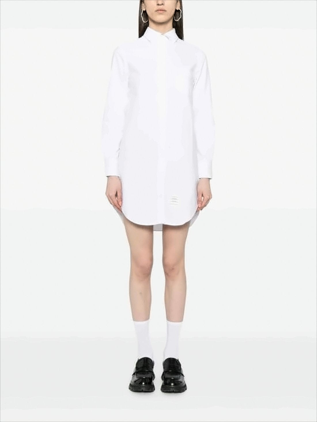 Classic White Midi Dress with Button-Down Front and Pointed Collar