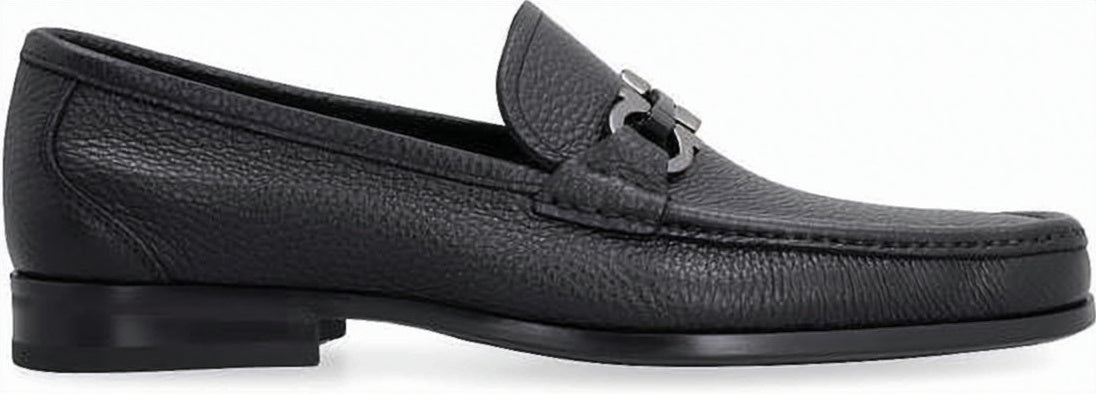 Textured Leather Loafers With Metal Bit Detail