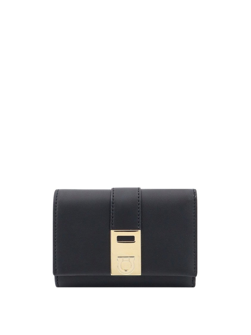 Sleek Calfskin Wallet with Gold-tone Clasp