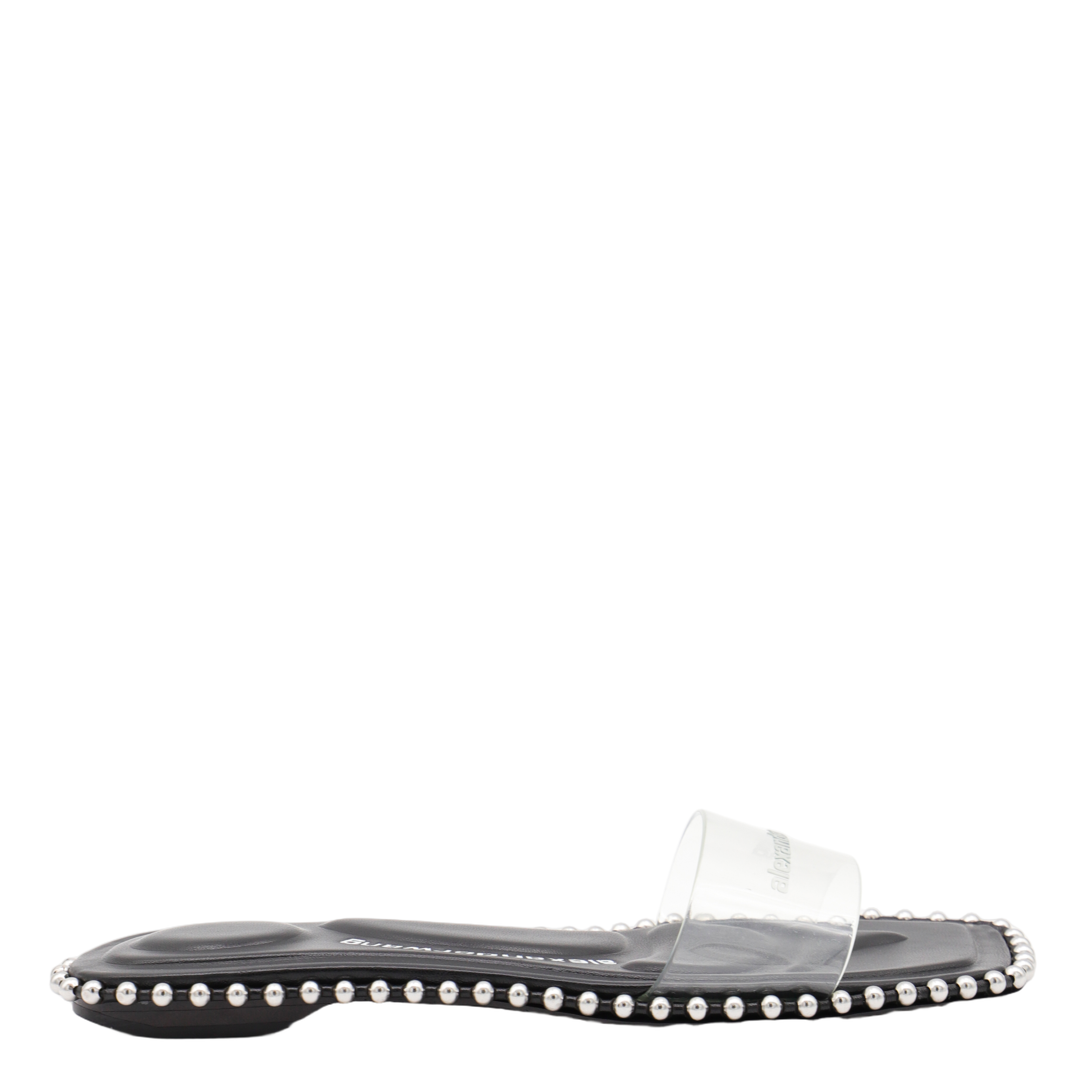Contoured Black Flats with Transparent Strap