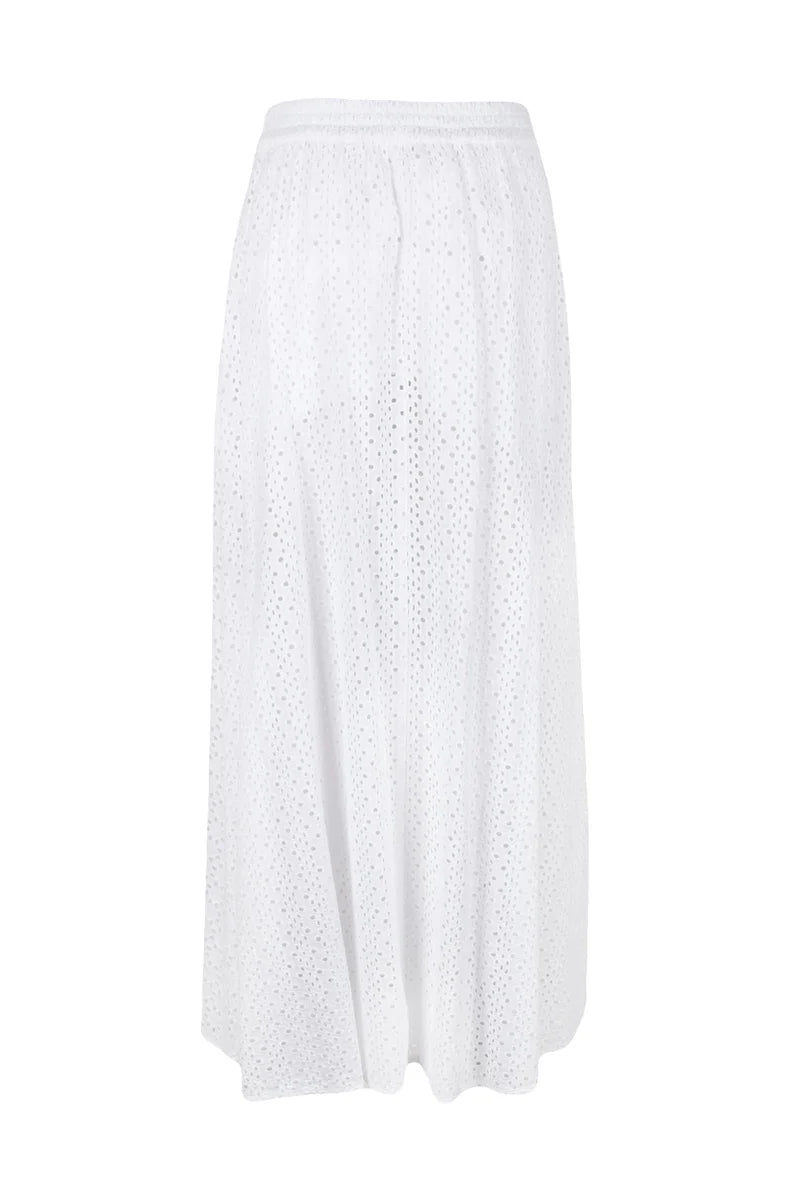 Midi-Length Skirt in Cotton Broderie Anglaise