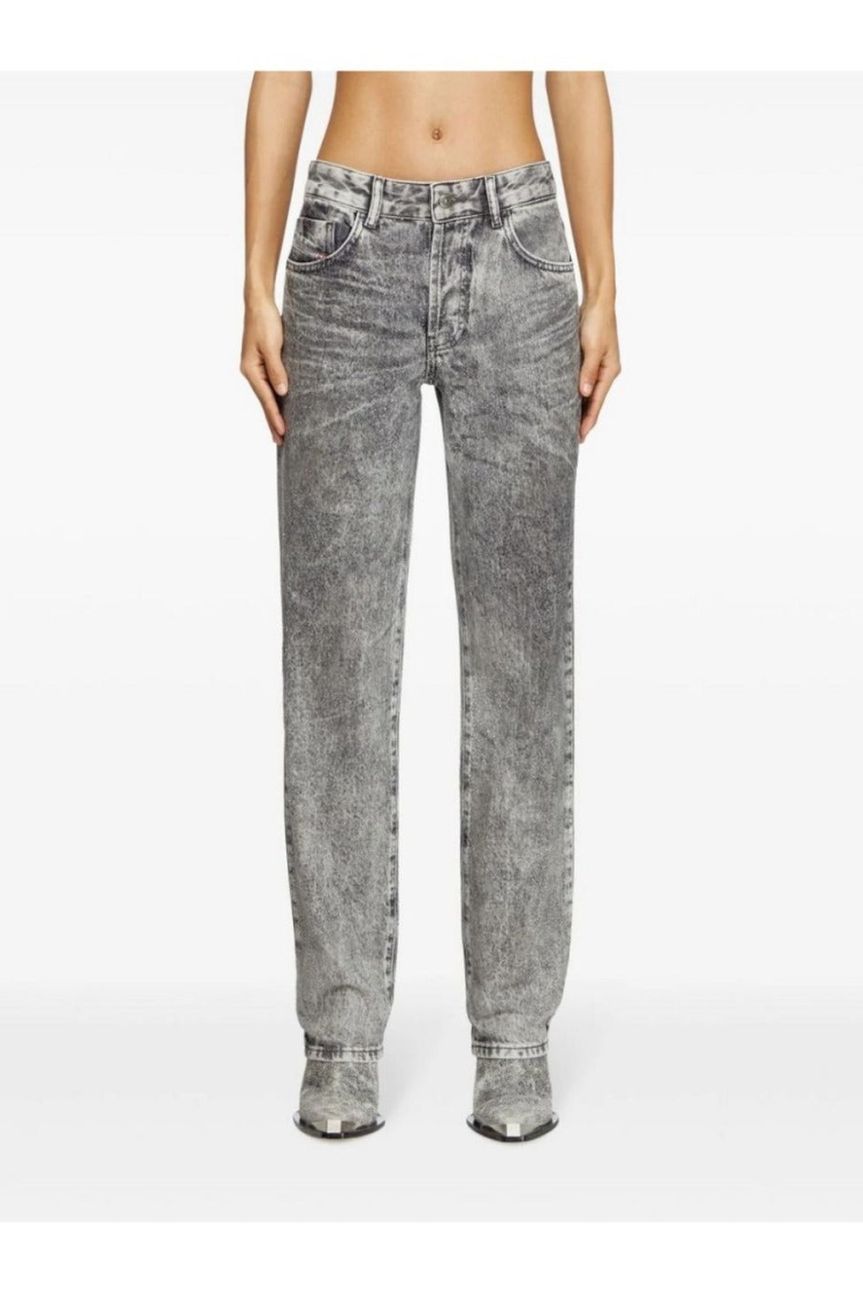 Relaxed Straight-Leg Jeans In Washed Grey Cotton