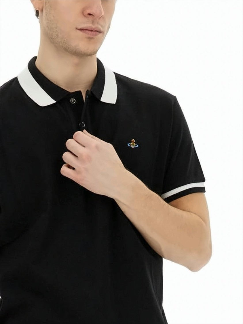 Short-Sleeve Polo Shirt with Contrasting White Trim