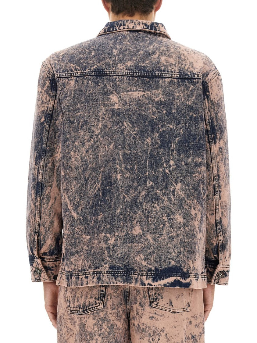 Distressed Denim Jacket With Classic Collar